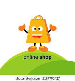 Online shop logo mascot icon with paper bag shape. Elegant color combination. Suitable for use in promotional media.