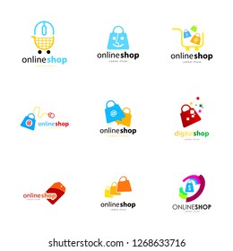 Online shop logo set. Online shopping logo vector