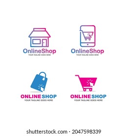 Juego de logotipos para tiendas en línea. Conjunto de logotipos de tiendas en línea