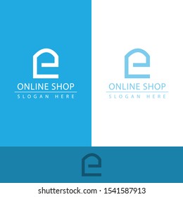 online shop logo with the shape of a bag like the letter e made this design. unique, modern, simple.