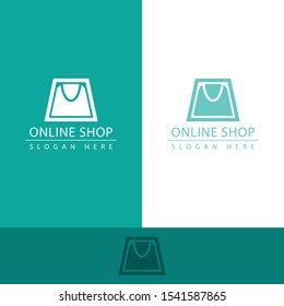 online shop logo with the shape of a shopping bag and its handle facing down making this design. unique, modern.