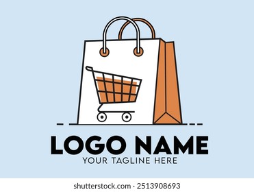 Online shop logo shopping cart and bag logo design 

