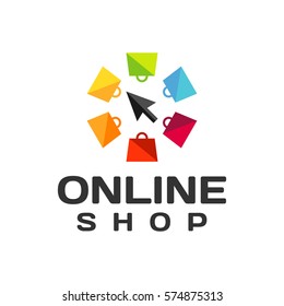 Online Shop Logo. Online Shopping Icon.  Ecommerce, Online Store, Online Marketing Logo. Business, Web, Digital, Network, Technology Logo.