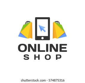 Online Shop Logo. Online Shopping Icon.  Ecommerce, Online Store, Online Marketing Logo. Business, Web, Digital, Network, Technology Logo.