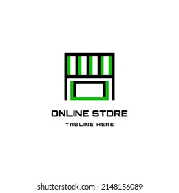 
logotipo de tienda en línea. diseño de iconos de construcción de tiendas simples