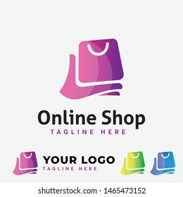 online shop logo template with bag and abstract hands
