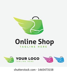 online shop logo template with bag and wing