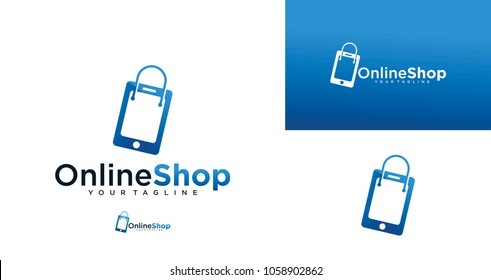 online shop logo template isolate version with smart phone and shop bag combination illustration