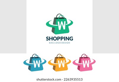 Online Shop Logo vector of Letter W Shopping bag icon store cart symbol business clipart