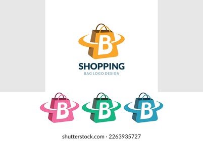 Vector de logotipo de tienda en línea de la letra B Bolsa de compra icono de la tienda de carros símbolo del cliente comercial