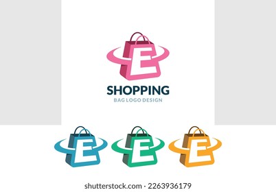 Online Shop Logo vector of Letter E Shopping bag icon store cart symbol business clipart