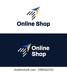 Online shop logo vector template. modern logo design with shipping airplane symbol.