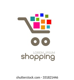 Online Shop mall market concept cart Logo design vector business template icon. Logotype for store, any commercial, sale etc