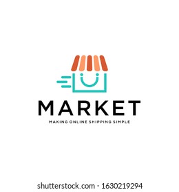 online shop market logo design vector image illustration