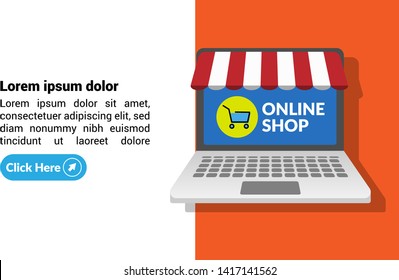 online shop - marketing conncept. laptop with online shop icon. can be used for websites or advertising