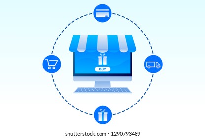 Online Shop Marketplace With Personal Computer Storefront E-commerce Vector Design Illustration