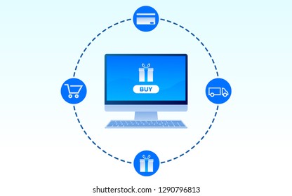 online shop marketplace with personal computer storefront e-commerce vector design illustration