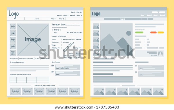 Online Shop or\
Marketplace UI UX User Interface and User Experience Concept Sketch\
with Web Wireframe\
Design.