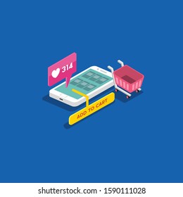 Online Shop Mobile App Isometric Illustration Vector Design