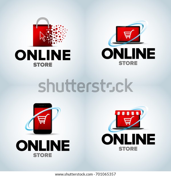 Online shop, mobile shop, online store logo set. Logotypes For business ...