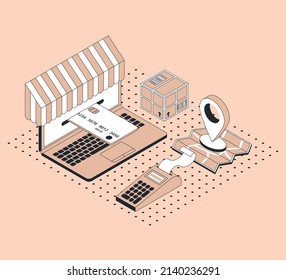 Online shop - modern line isometry design style vector illustration
