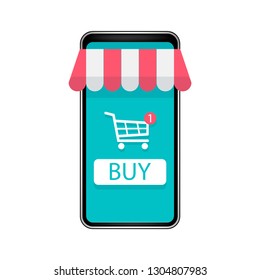 Online shop on modern smart phone isolated on white background. Vector illustration.
