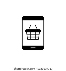 online shop on phone icon in solid black flat shape glyph icon, isolated on white background 