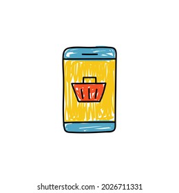 online shop on phone icon in color icon, isolated on white background 