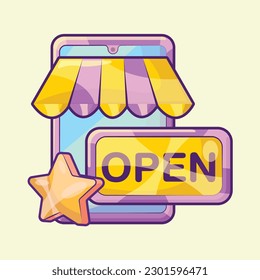 Online Shop with Open Sign Vector Illustration