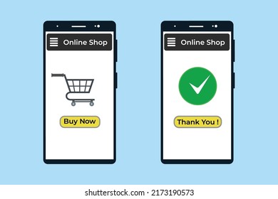 Online shop and order now concept inside a mobile phone vector. Shopping and buying online with a smartphone and online delivery process. Shopping online with a mobile application and cart vector.