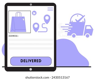 página de entrega de paquete de tienda en línea en ilustración vectorial de aplicación 