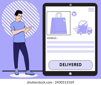 online shop package delivery page in app vector illustration 