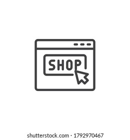 Online shop page line icon. linear style sign for mobile concept and web design. Click shop website outline vector icon. Symbol, logo illustration. Vector graphics