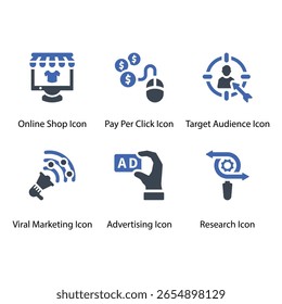 Loja on-line, Pay Per Click, Público-alvo, Marketing viral, Publicidade, Pesquisa, ícone