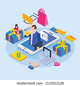 Online shop promotion announcement isometric 3d vector concept for banner, website, illustration, landing page, flyer, etc.