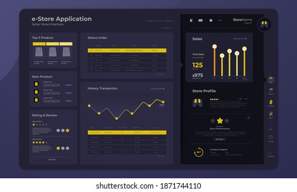 Online shop seller admin panel for user interface on dark mode concept