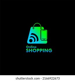 Online shop and shopping. Template logo design, green theme, cart and shopping cart. Phone shop icon logo symbol, Logo icon template