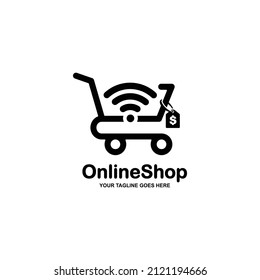 Online shop simple flat logo design vector illustration