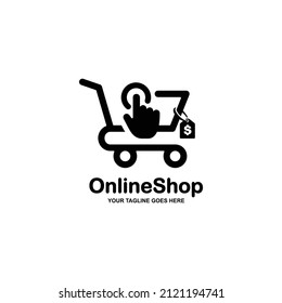 Online shop simple flat logo design vector illustration