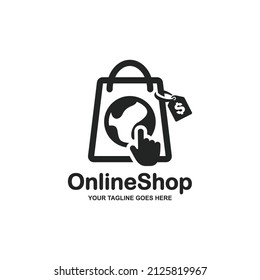 Online shop simple flat logo design vector illustration