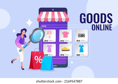 Online shop smartphone app. Mobile based marketplace. Retail business cartoon icons set. Digital marketing and advertising. Commerce platform. Buy and sell products, startup launch. vector