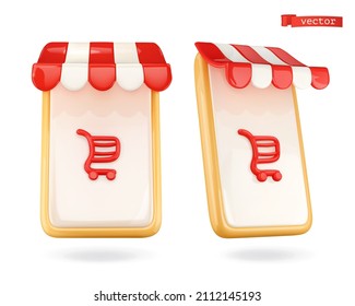 Online shop, smartphone icon. 3d render vector object