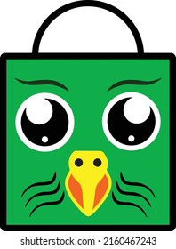 online shop smiley woodpecker logo shape shopping bag green yellow orange color