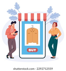 Online shop store buy ecommerce mobile abstract concept. Vector graphic design illustration