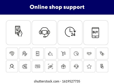 Online shop support icon set. Product delivery concept. Vector illustration can be used for topics like shopping, buying, online store