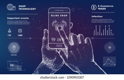 Online shop technology with use mobile platform and UI program for e-commerce. Trendy design in awesome really style.