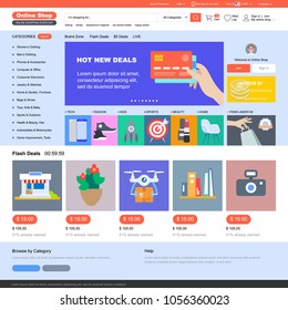Online shop template. Online shopping. Vector illustration