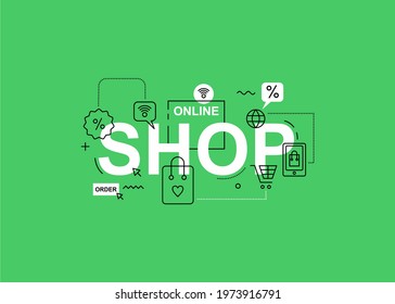 Online shop text illustration design. Easy to edit with vector file. Can use for your creative content. Especially for marketing and advertising.
