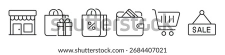 Online shop thin line icon set. Web minimal icons