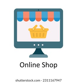 Icono plano de la tienda en línea. Símbolo de comercio y compras sobre fondo blanco Archivo EPS 10